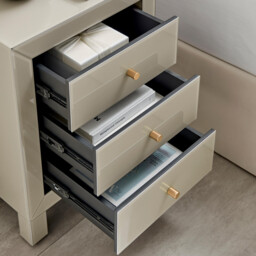 Lexi Large Slimline Taupe 3 Drawer Mirrored Bedside Table - thumbnail 4