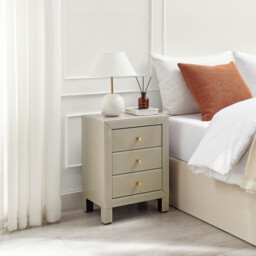 Lexi Large Slimline Taupe 3 Drawer Mirrored Bedside Table - thumbnail 1