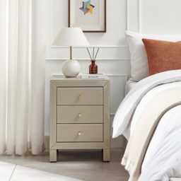 Lexi Large Slimline Taupe 3 Drawer Mirrored Bedside Table - thumbnail 2