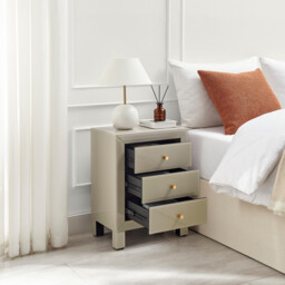 Lexi Large Slimline Taupe 3 Drawer Mirrored Bedside Table - thumbnail 3