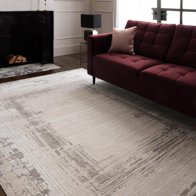 Strata Grey & Cream Sketched Border Rug - image 1