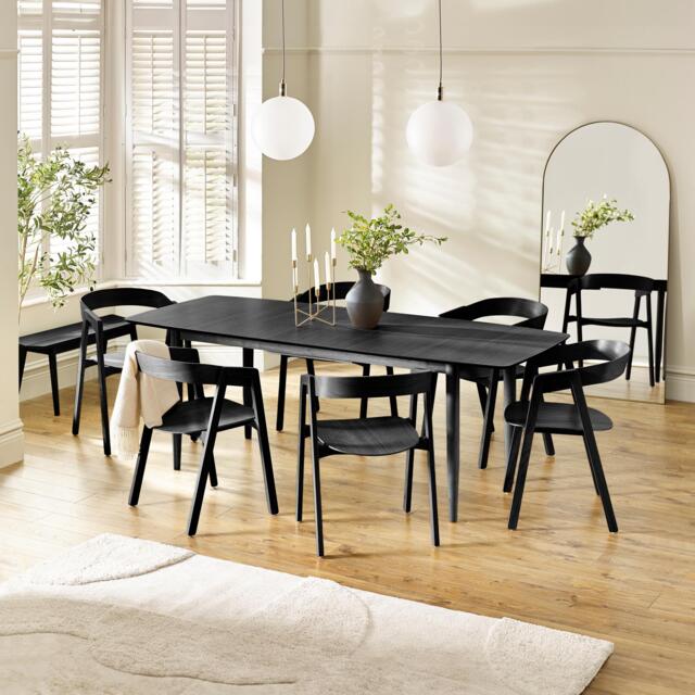 Leif Black Wooden Rectangular Extending Table & 6 Masa Black Dining Chairs - image 1