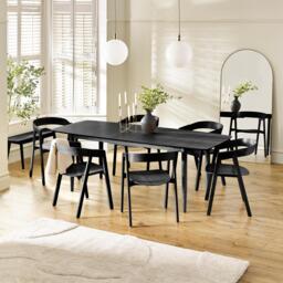 Leif Black Wooden Rectangular Extending Table & 6 Masa Black Dining Chairs - thumbnail 1