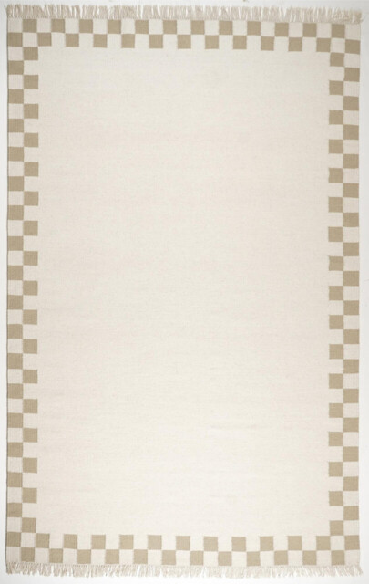 Matilda White & Beige Check Border Flatweave Rug - image 1