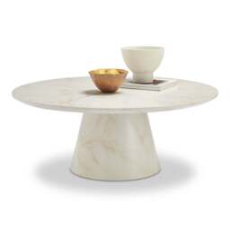 Furniturebox Palma Round Cream Marble Effect Coffee Table, Engineered Wood in Cream/White - Size: 90x35x90 cm - thumbnail 2