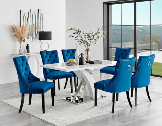 Atlanta 6 White Dining Table and 6 Belgravia Black Leg Chairs - image 1