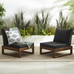 2x Brisa Walnut Wood and Black Garden Chairs Set