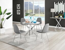 Novara Grey Concrete Effect Round Dining Table & 4 Corona Silver Leg Chairs - thumbnail 1