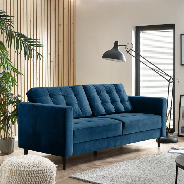 Jolene Navy Blue Velvet 3 Seater Sofa - image 1