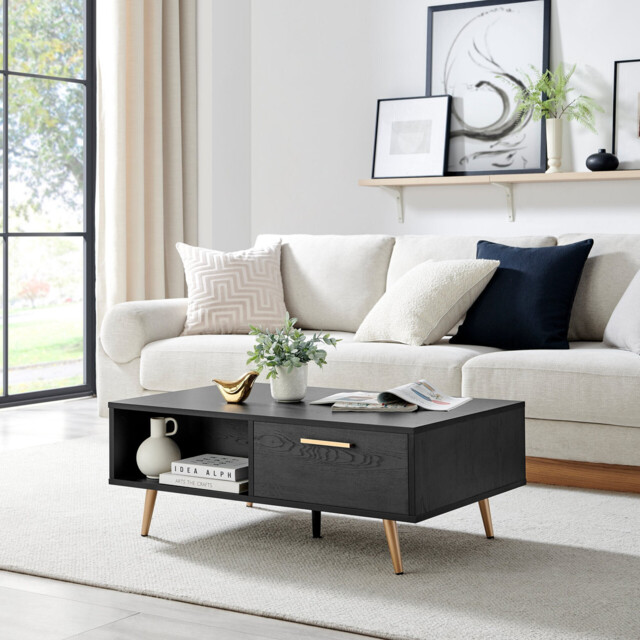 Ivala Rectangular 1 Drawer Storage Black and Copper Coffee Table - image 1