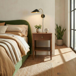 Matterhorn 1 Drawer Square Walnut Wood Bedside Table - thumbnail 2