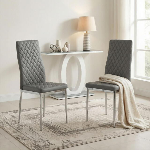 4x Milan Grey Hatched Faux Leather Dining Chairs Silver Legs - image 1