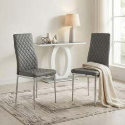 4x Milan Grey Hatched Faux Leather Dining Chairs Silver Legs - thumbnail 1