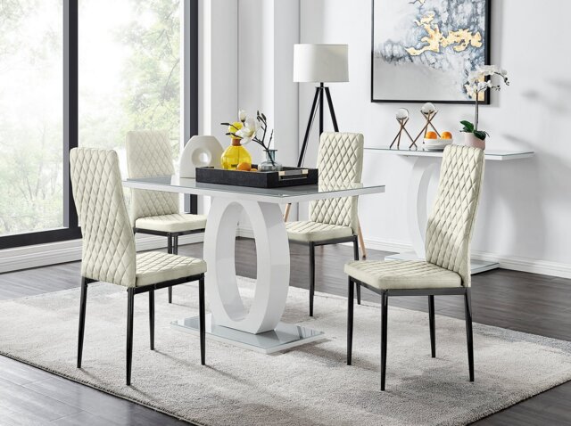 Giovani 4 Grey Dining Table & 4 Velvet Milan Black Leg Chairs - image 1