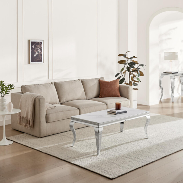 Skye Rectangular White Marble Glass and Metal Coffee Table - image 1