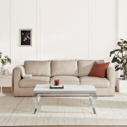 Skye Rectangular White Marble Glass and Metal Coffee Table - thumbnail 2