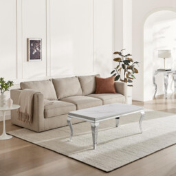 Skye Rectangular White Marble Glass and Metal Coffee Table - thumbnail 3