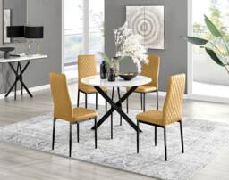 Novara White Gloss Black Leg Round Dining Table & 4 Velvet Milan Black Leg Chairs - thumbnail 4