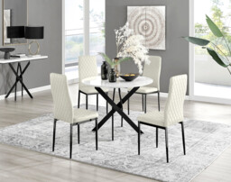 Novara White Gloss Black Leg Round Dining Table & 4 Velvet Milan Black Leg Chairs - thumbnail 3