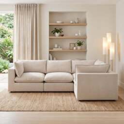 Furniturebox Echo Linen-Look 3 Seater Modular Corner Sofa, Fabric in Cream - Size: 280x83x198 cm - thumbnail 2