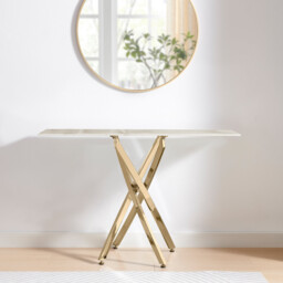 Leonardo White Marble Glass and Gold Console Table - thumbnail 3