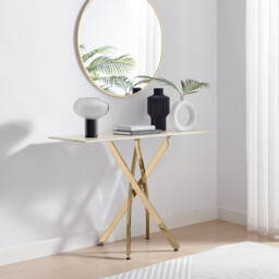Leonardo White Marble Glass and Gold Console Table - thumbnail 2