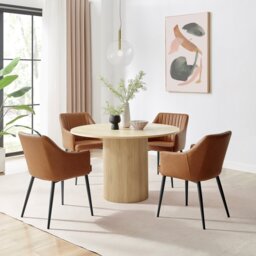 Penrose Oak Round Dining Table & 4 Calla Faux Leather Chairs