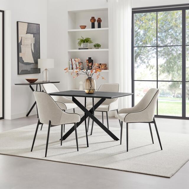 Leonardo Black Top Dining Table & 4 Beaumont Fabric Chairs - image 1