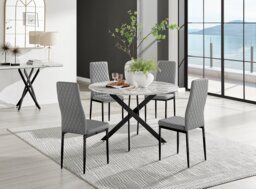 Novara White Marble Black Leg 120cm Round Dining Table & 4 Milan Black Leg Chairs - thumbnail 1