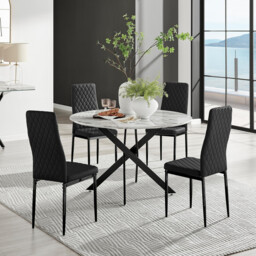 Novara White Marble Black Leg 120cm Round Dining Table & 4 Milan Black Leg Chairs - thumbnail 4