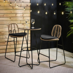 Belize Beige Rattan & Black 2 Seat Garden Bar Table Set - thumbnail 1