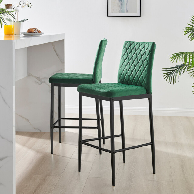 2x Milan Green Velvet Counter Stools Black Legs - image 1
