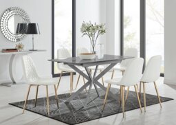 Lira 100cm Grey Metal Extending Dining Table & 6 Corona Gold Leg Chairs