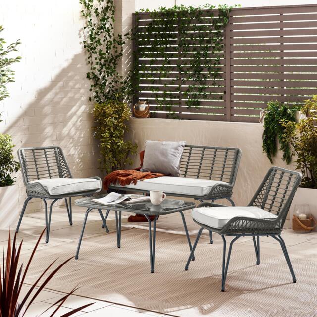Furniturebox Lisbon Grey 4 Seat Garden Sofa & Chairs Set, Rattan in Grey/Beige - Size: 120x74x69 cm - image 1