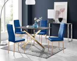 Leonardo Brown/Grey Glass Marble Effect Gold Leg Table & 4 Pesaro Gold Leg Chairs - thumbnail 1