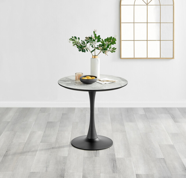 Elina Round White Marble Effect Pedestal 2 Seater Dining Table - image 1