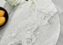 Elina Round White Marble Effect Pedestal 2 Seater Dining Table - thumbnail 3
