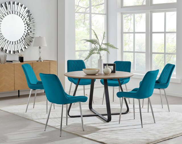Santorini Brown Round Dining Table And 6 Pesaro Silver Leg Chairs - image 1