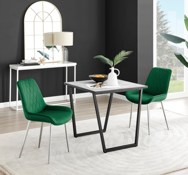 Carson White Marble Effect Square Dining Table & 2 Pesaro Silver Chairs - image 1