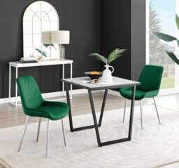 Carson White Marble Effect Square Dining Table & 2 Pesaro Silver Chairs - thumbnail 1