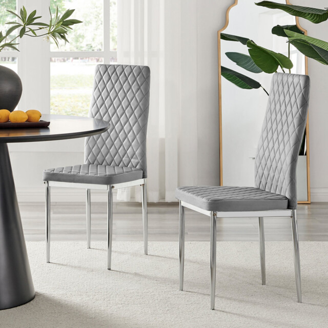 4x Milan Grey Hatched Velvet Dining Chairs Silver Legs - image 1