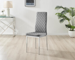 4x Milan Grey Hatched Velvet Dining Chairs Silver Legs - thumbnail 3