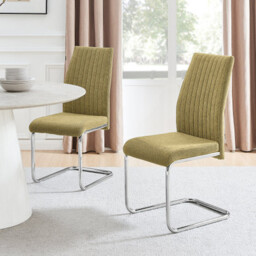 2x Lorenzo Sage Green Fabric Dining Chairs Silver Legs