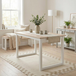 Tobermory Rectangular Whitewash & White Wood 4-6 Seater Dining Table - thumbnail 1
