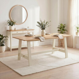 Blakeney Rectangular Oak & Cream Wood 6 Seater Dining Table - thumbnail 1