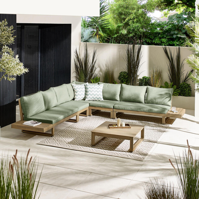 Brisa Teak Effect Wood & Green 8 Seat Garden Sofa Set - image 1
