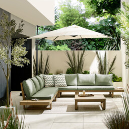 Brisa Teak Effect Wood & Green 8 Seat Garden Sofa Set - thumbnail 2