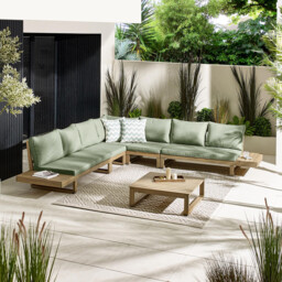Brisa Teak Effect Wood & Green 8 Seat Garden Sofa Set