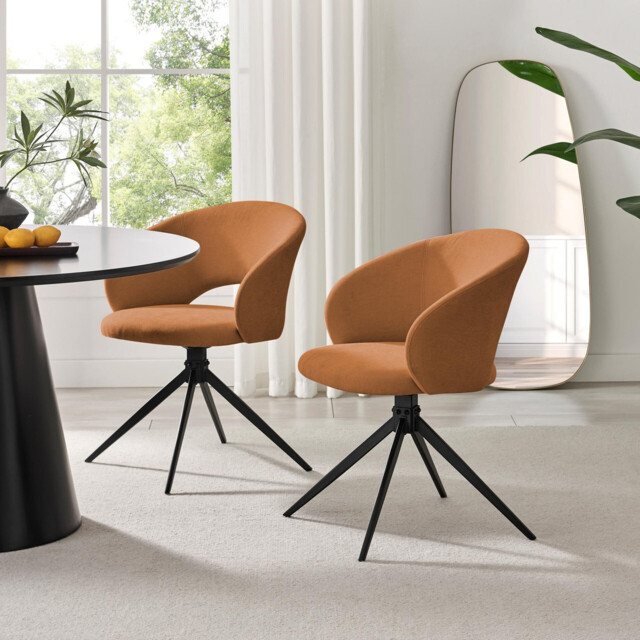 2x Anika Terracotta Orange Fabric Swivel Dining Chairs - image 1