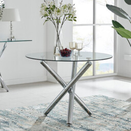 Selina Round Glass and Silver Metal 4 Seater Dining Table - thumbnail 1